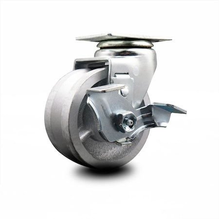 Service Caster 4 Inch V-Groove Semi Steel Cast Iron Swivel Caster with Ball Bearing and Brake SCC-20S420-VGB-TLB